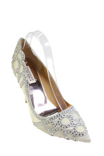 Badgley Mischka Womens Satin Jeweled Pointed Toe Pumps White Size 9