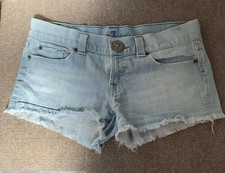 Seven For all Mankind Women Y2K Denim Cut Off Shorts 31 Blue Light Wash Raw Hem