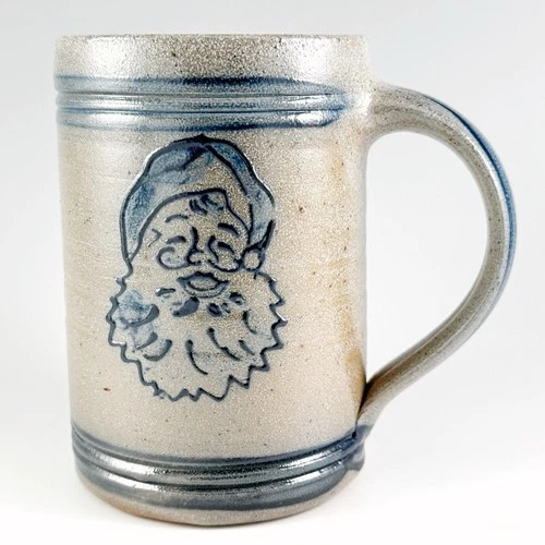 Rowe Pottery Salt Glazed Stoneware Santa Claus Mug Tankard Hand Painted Vtg 1992