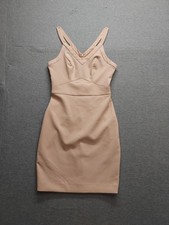Bebe Women Bodycon Dress 6 Beige Sleeveless Knee Length Back Zip V Neck Cocktail