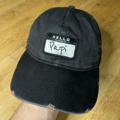 VTG Head Crack Hello My Name Is Papi Hat Distressed Black Dad Cap
