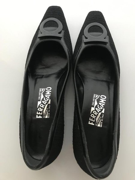 Women Salvatore Ferragamo Heels Black Leather 36.5 #NT1X
