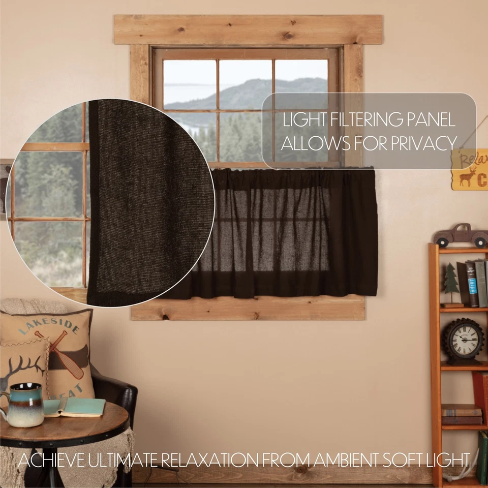 Par de cortinas de ventana de cocina de bolsillo con varilla marrón de 24"x36" para granja marcas VHC Foto 4 de 4