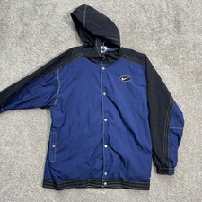 Nike Windbreaker Jacket Youth XL Blue Black Vintage 90s Hooded Snap Front Logo