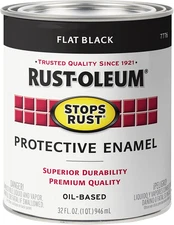 Rust-Oleum 7776502 Protective Enamel Paint Stops Rust, 32-Ounce, Flat Black, 1 Q