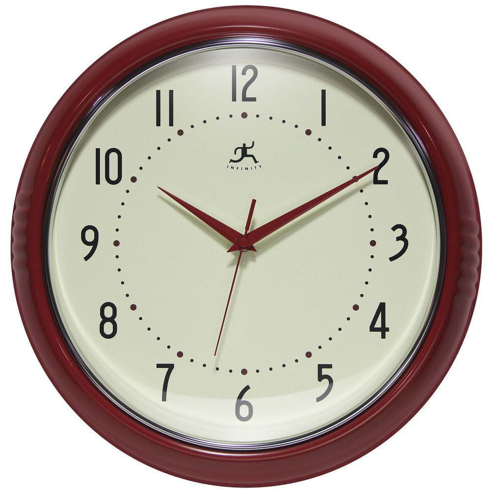 Infinity Instruments Wall Clock 15" Retro Round Red Aluminum Vintage-Inspired