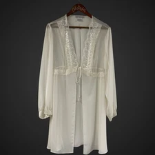 Linea Donatella Robe Ivory Lace Trim Vintage Lingerie Large Tie Front