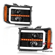 LED DRL Headlights for GMC 2007-2013 Amber Reflector / Black Housing DRL