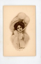 Vintage Postcard People Art Drawing Woman Large Hat Knowles Hare Unposted Sepia