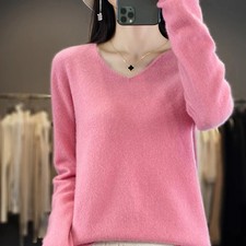 Women 100 Merino Wool Sweater V-Neck Basic Pullover Autumn Winter Cashmere Clot
