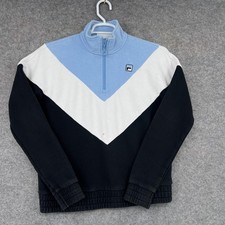 FILA Sweatshirt Womens Small Black 1/4 Zip Pullover Fleece Colorblock Logo