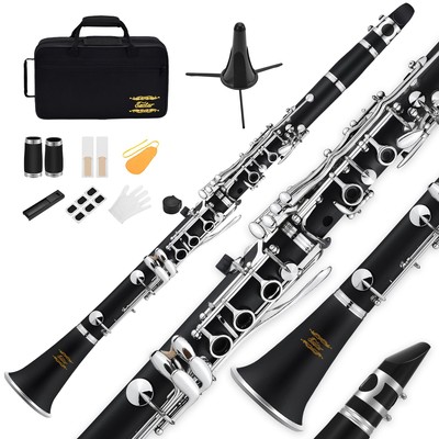 B Flat Clarinet for Beginners with 2 Barrels 3 Reeds Hard Case