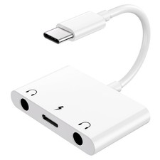 USB C to 3.5mm Audio Adapter, 3 in 1 Aux to USB C Headphone Splitter Dual 3.5...