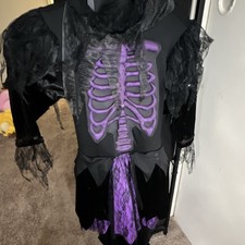 Women's Padded Skeleton Halloween Costume Dress Black and Purple