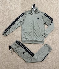 adidas Essentials Tricot 3-Stripes Tracksuit 2 Piece Set Silver Men  s All Sizes