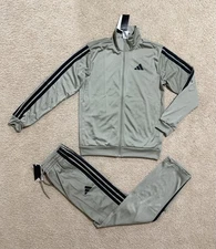 adidas Essentials Tricot 3-Stripes Tracksuit 2 Piece Set Silver Men’s All Sizes