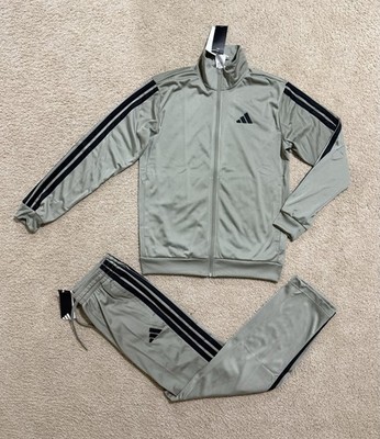 adidas Essentials Tricot 3-Stripes Tracksuit 2 Piece Set Silver Men s All Sizes