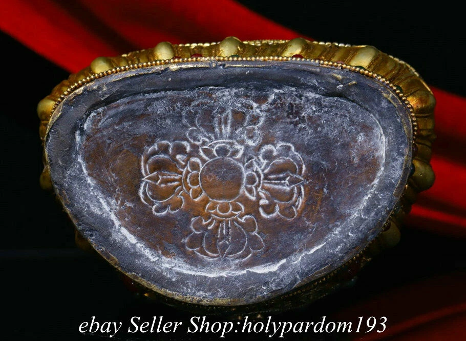 8.4" Antiguo Tíbet Bronce 24K Oro Incrustación Gemas Shakyamuni Amitabha Buda Estatua Foto 2 de 4