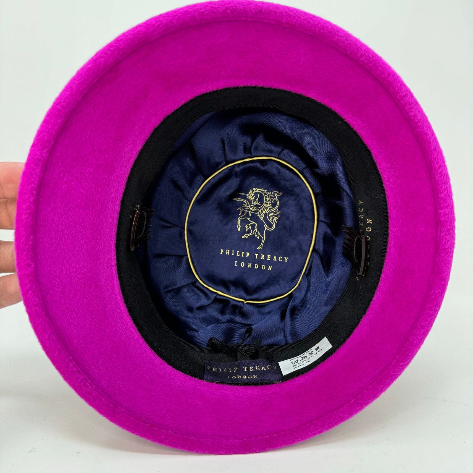 no58 - Philip Treacy Hot Pink Lapin Felt & Satin Structural Cake Hat sz M image 8