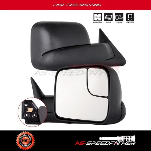 For 1998 1999 2000 2001 Dodge Ram 1500 2500 3500 Truck Power Heated Tow Mirrors