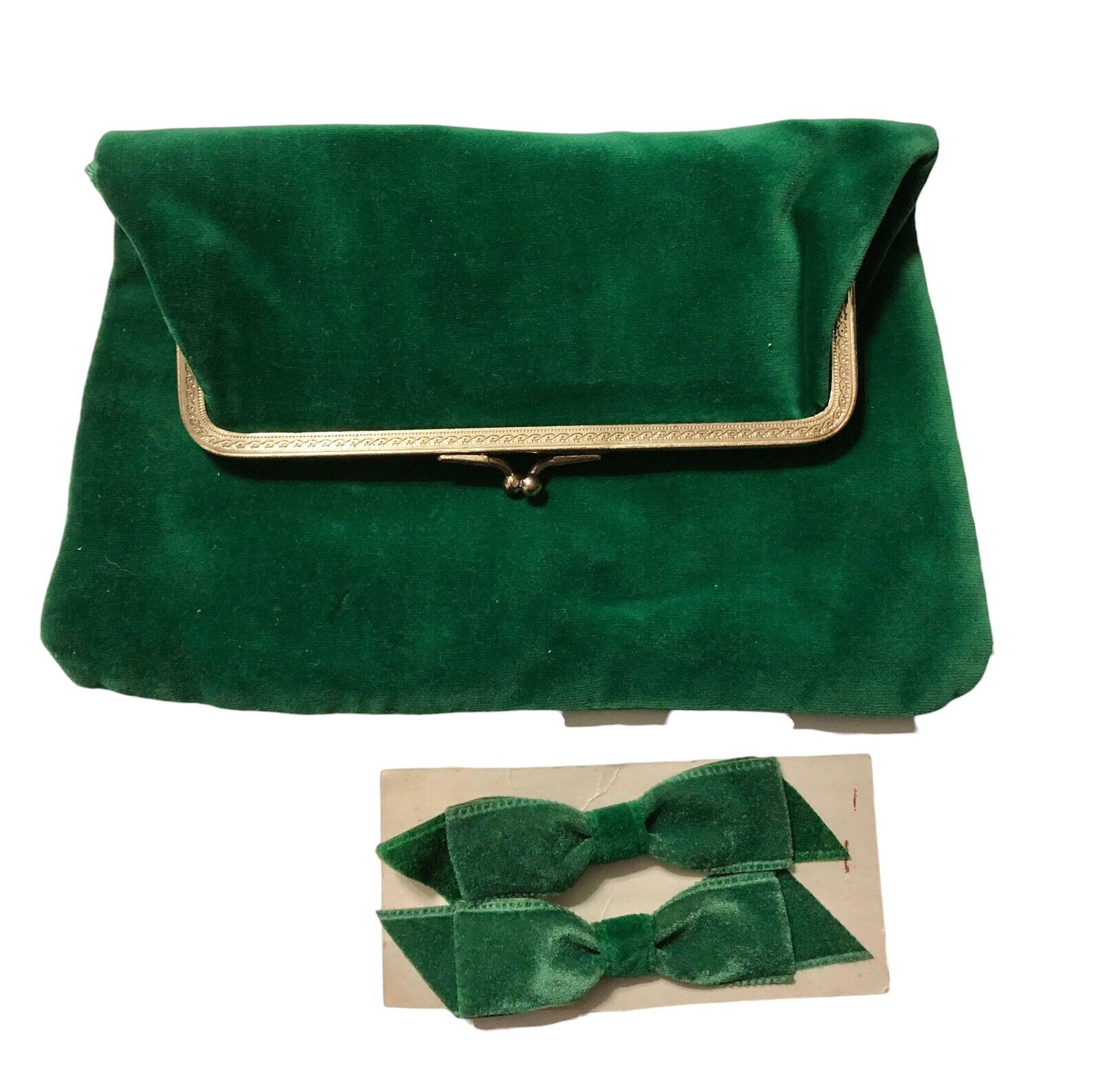 Green Velvet Handbag Purse VOGUE Barrettes HANES … - image 12