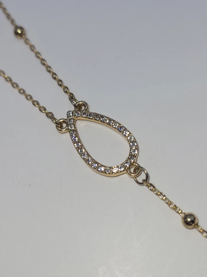 Moderno collar estación cristal bisel abierto gota en Y chapado en oro pedrería 31"" Foto 4 de 4
