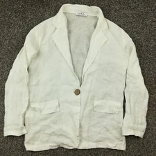 Gigi Moda Linen Long Sleeve Button Up Top Shirt White Womens One Size?