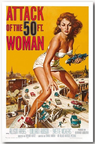 LARGE Attack of the 50 ft Woman CANVAS ART PRINT Vintage Movie poster 16"X 12"