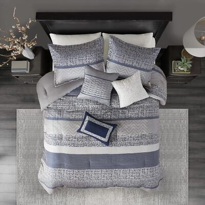 Madison Park Rhapsody 7 Piece Jacquard Comforter Set Bedding Matching Bedskirt