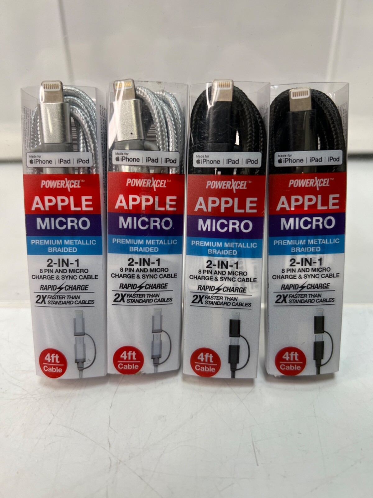 4 PowerXcel micro 2 in 1 charger 8 pin and Micro Charge & Sync Apple