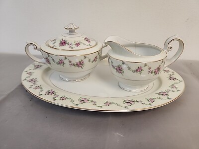 TK Thun Bohemia Czechoslovakia GARLAND ROSE  PLATTER SUGAR BOWL & CREAMER