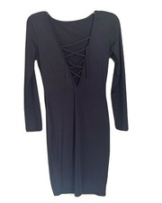 FASHION NOVA LACED UP ALL NIGHT BLACK LACE-UP DRESS Size Large New