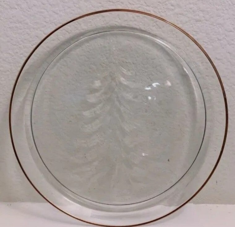 INDIANA GLASS CHRISTMAS TREE PLATTER 16K GOLD RIM New In Original Box