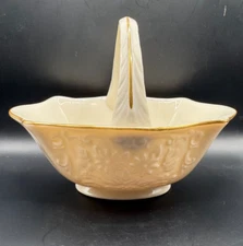 Vintage Lenox Sans Souci 24k Gold Trim Small Porcelain Floral Basket 6" Width