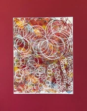 16x20 Mat with original painted paper mixed media piece red abstract swirl art