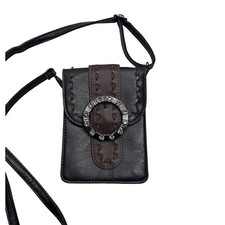 Crossbody Cell Phone Purse Rhinestone Buckle Small Shoulder Bag Black