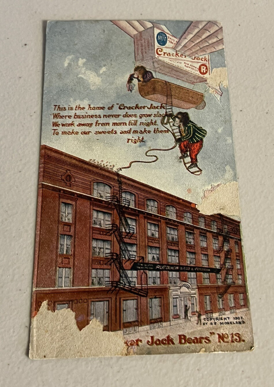 1907 Cracker Jack Bears #13 Airship Postcard Unposted