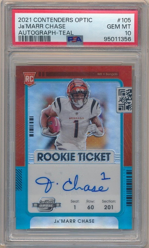 JaMarr Chase Panini Contenders Optic #105 Autograph-Teal