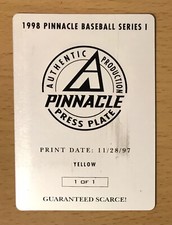 1998 PINNACLE BASEBALL SERIES 1 PRESS PLATE YELLOW #1/1 TOM GLAVINE BRAVES HOF