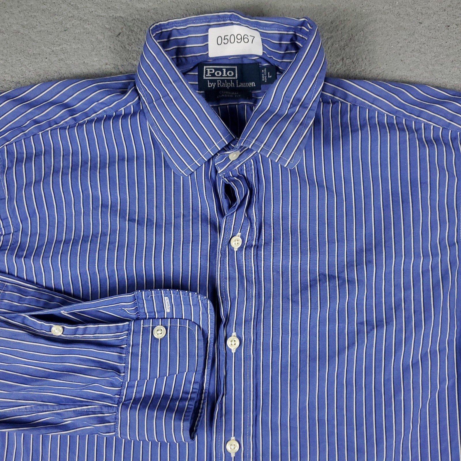 Ralph Lauren camicia uomo grande blu a righe pony casual con bottoni manica lunga