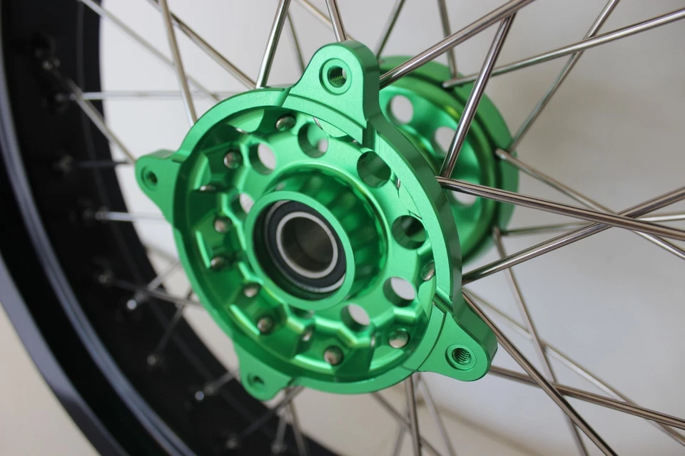 Ruedas Supermoto Kawasaki KX250F KX450F VERDE buje llanta negra 17" 2006/2018 Foto 3 de 4