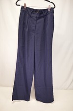 NWT Quince Stretch Crepe Pleated Wide Leg Navy Pants Size 8