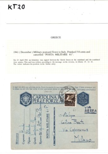GREECE WW2 *ITALIAN OCCUPATION* Stationery Card 1941 Military FPO.61 Italy KT20 - Picture 16 of 18