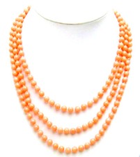 Round 6-7mm Natural Pink Coral Necklace for Women Jewelry Long Necklace 60"