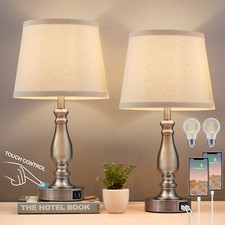 Lamps for Bedrooms Set of 2 Brushed Nickel Bedside Lamps with USB C A Ports 3...