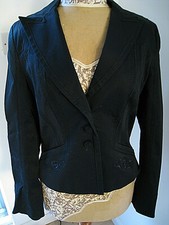New - Stunning M&s Atmosphere Black Embroidered Jacket - Size 14