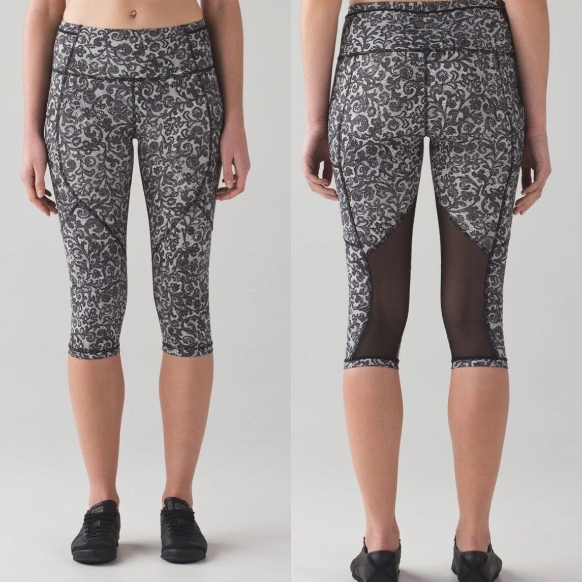 Lululemon Black White Mini Cinder Lace Print Outrun 17 Crop