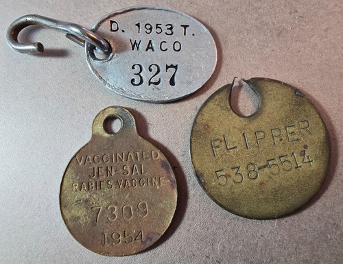 3 VTG Dog Pet License Tags, 1953, 1954, Waco, TX