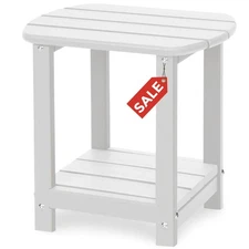Adirondack Square Outdoor Side Table,2-Tier Storage Patio Side Table, HDPE En...