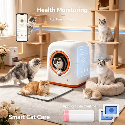 Automatic Smart Self-Cleaning Cat Litter Box 60L Capacity for Cats App Control